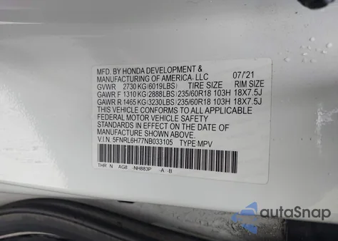 2022 Honda Odyssey Ex-L z USA, uszkodzony, nr VIN 5FNRL6H77NB033105